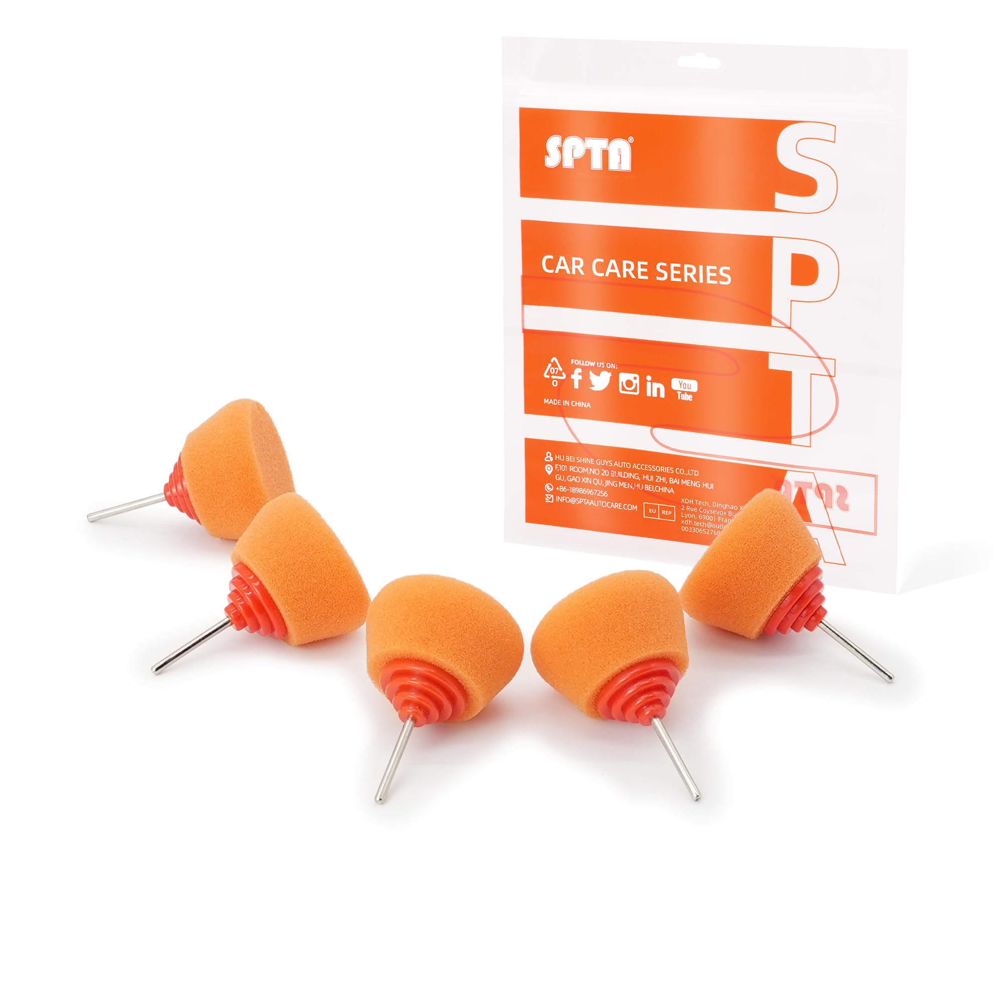 SPTA Orange Heavy Cut Drum Pad with 1/8" Shank, 5Pcs Orange Flexible Shaft Drum Mini Polishing Pad Set,Car Detailing Pads for Small Area for Flexible Shaft &amp; Drill Attachment -PT111-5