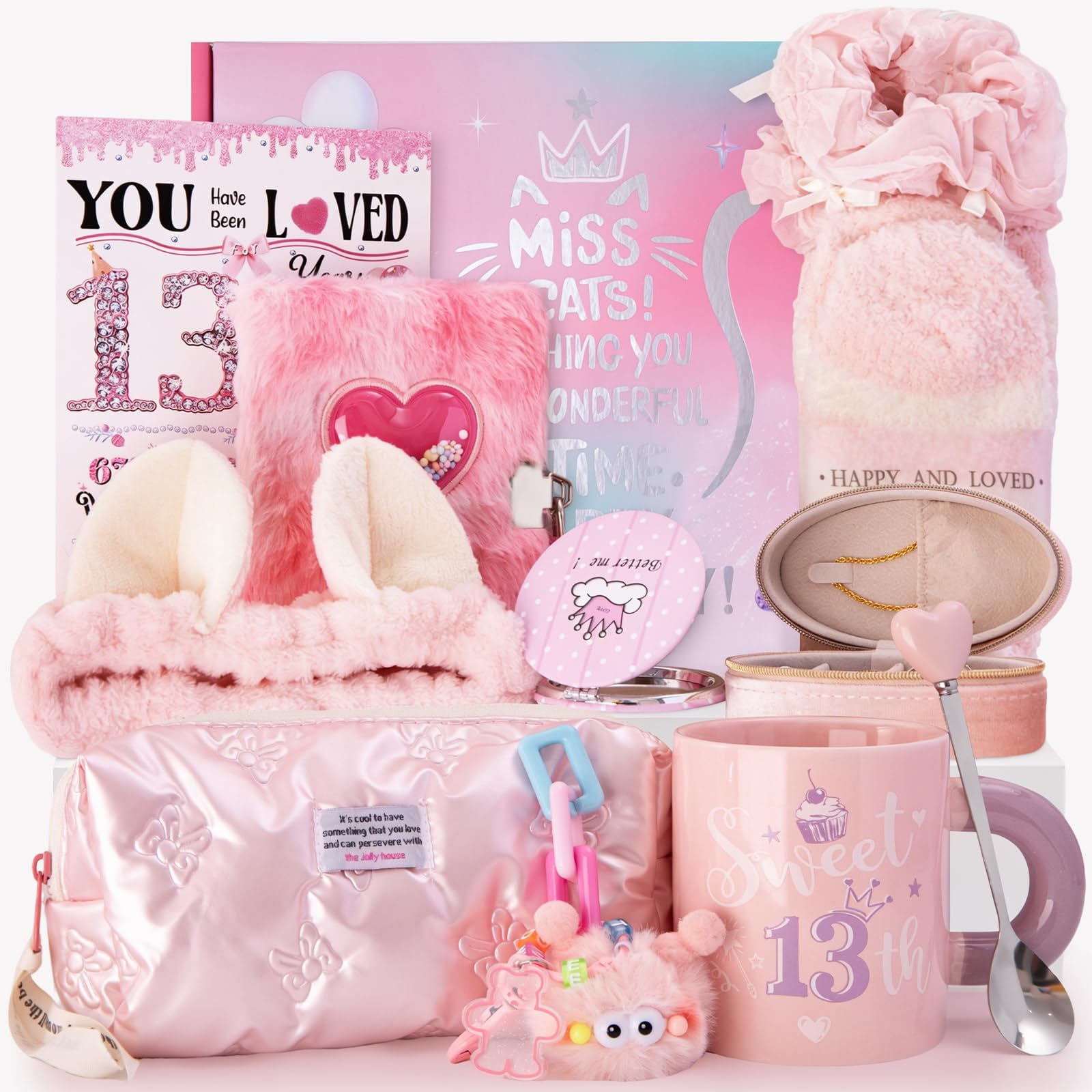 13 Year Old Girl Birthday Gifts for 13 Year Old Girl Gift, Popular 13th Decoration Gift Ideas for Teen Girls with Double-Sided Printed Ceramic Birthday Mug - Perfect Trendy Gift Set 12Pcs for Daughter