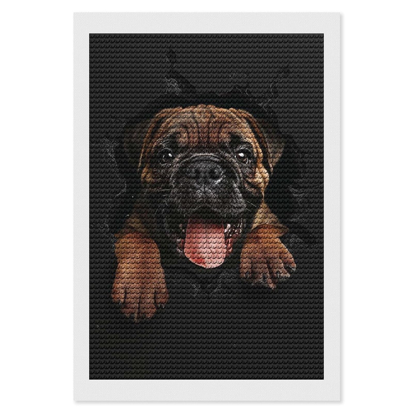 Junmoney Mastiff Diamond Painting Set 8"x12", Modern Decor, for Beginners, Printed Canvas, Thoughtful Handmade Gift, with Tool Kit