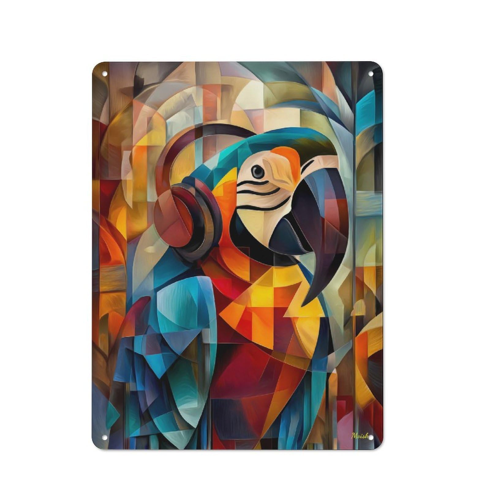 Junmoney Charming Parrot – Cubist Dj Of The Jungle Retro-Style Tin Sign 40X30cm For Guest Room Or Hallway, For An Autumn Update To Guest Room And Hallway