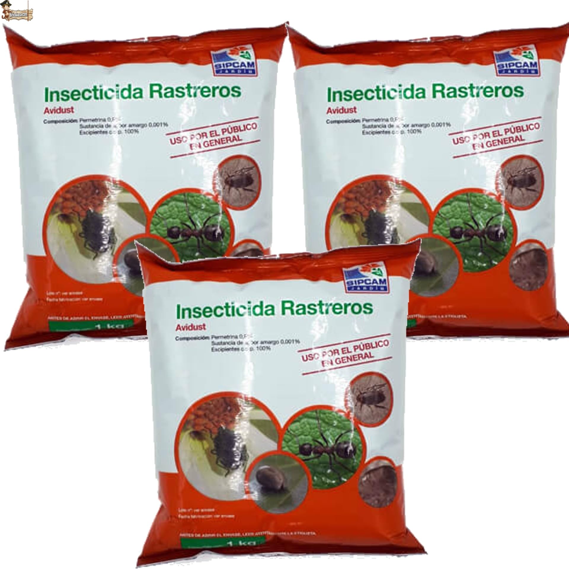 BricoLoco.com Insecticida Suelo en Polvo contra Insectos Rastreros por Contacto e ingestión. ¡¡¡Pack 3 KGS. (3x1kg.)!!! Piretroide. Exterior e Interior. Hormigas, cucarachas, pulgas, garrapatas (3)