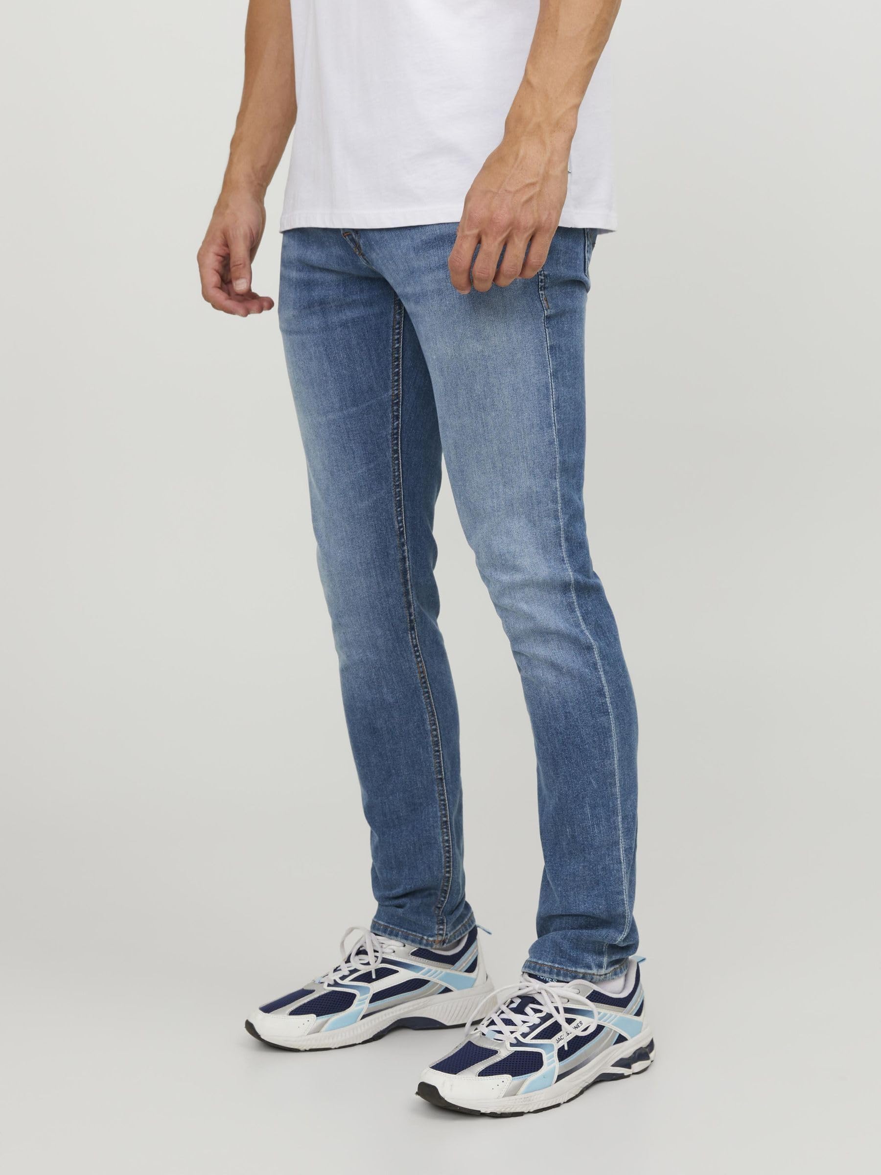 JACK & JONES Jeans Slim Fit a Vita Bassa. Chiusura con Patta e Bottoni.