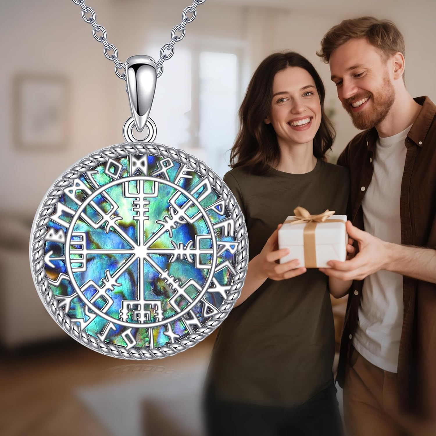 Viking Necklace S925 Sterling Silver Viking Compass Pendant Vegvisir Jewelry Gifts for Men Women - Image 4