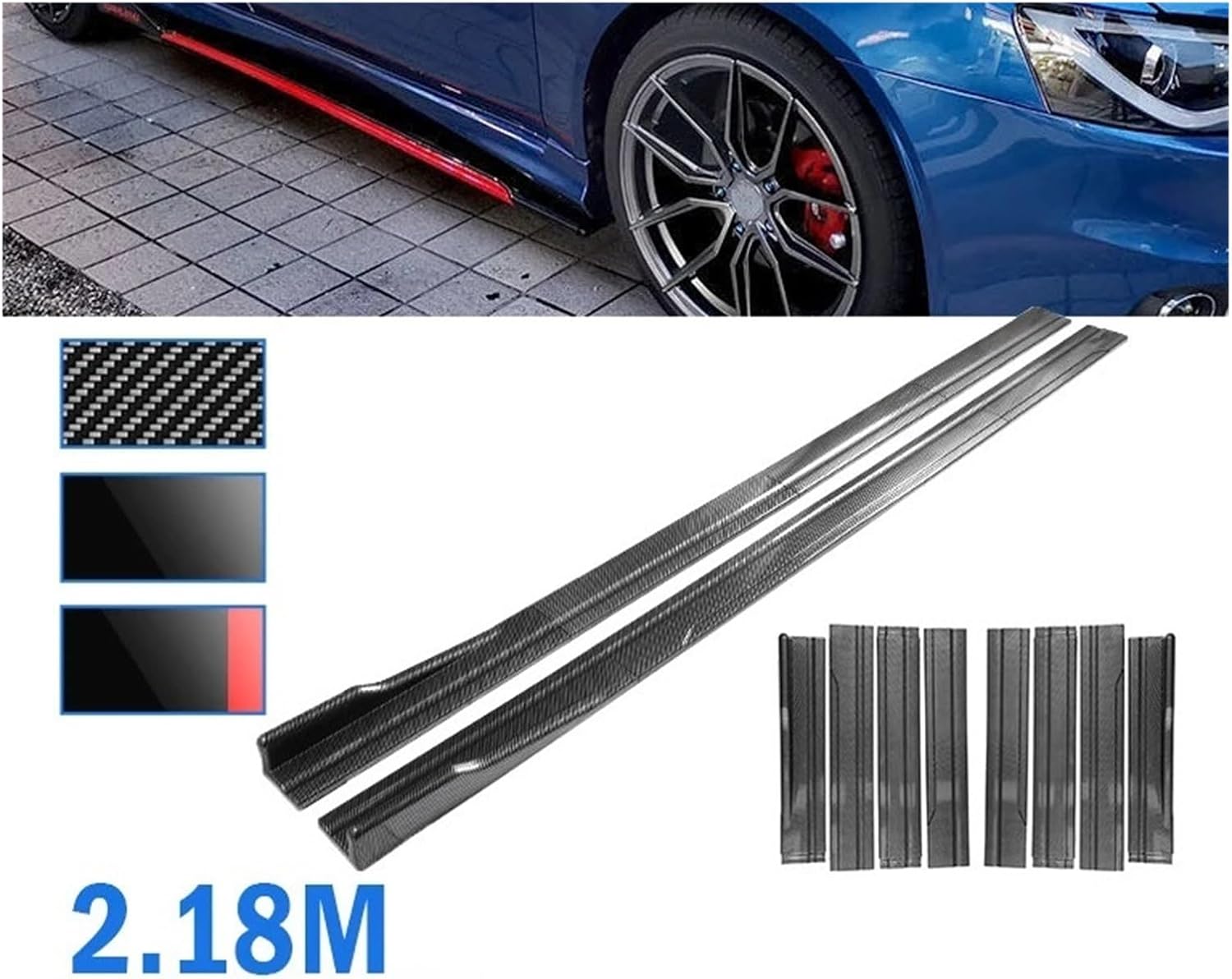2.18m/2m 8PCS Universal Car Side Skirts Fenders Splitter Bumper Sports Styling Compatible for VW Compatible for BMW Compatible for Mazda Compatible for Benz(2m Carbon Fiber)