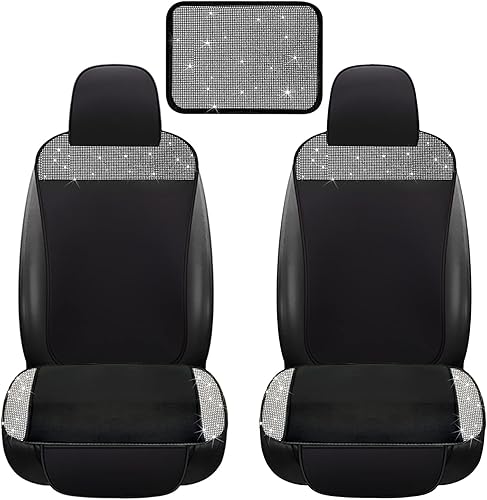 Miniatura 1 de dayutech Paquete de 3 accesorios brillantes para el interior del automóvil para mujer, 2 pares de fundas brillantes para asientos delanteros de