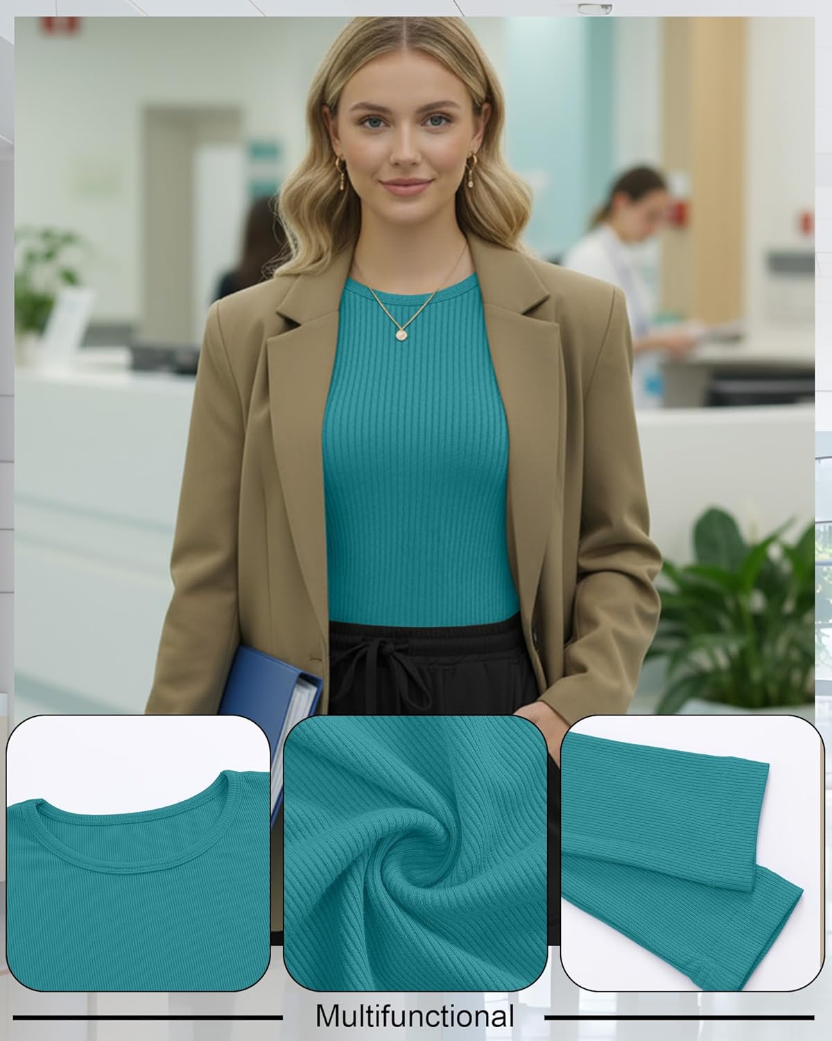 4 Pack Women's Underscrub Shirts Long Sleeve Ribbed Crewneck Tops Slim Fit Soft Cotton Undershirts for Nurse - Image 4