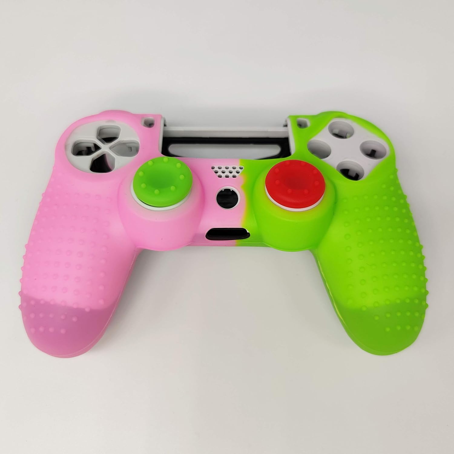 Silicone Protective Rubber Soft Case Cover Pouch Sleeve and Thumb Grips Caps Joysticks for PS4 Playstation 4 PS4 Pro Slim Controller Green Pink