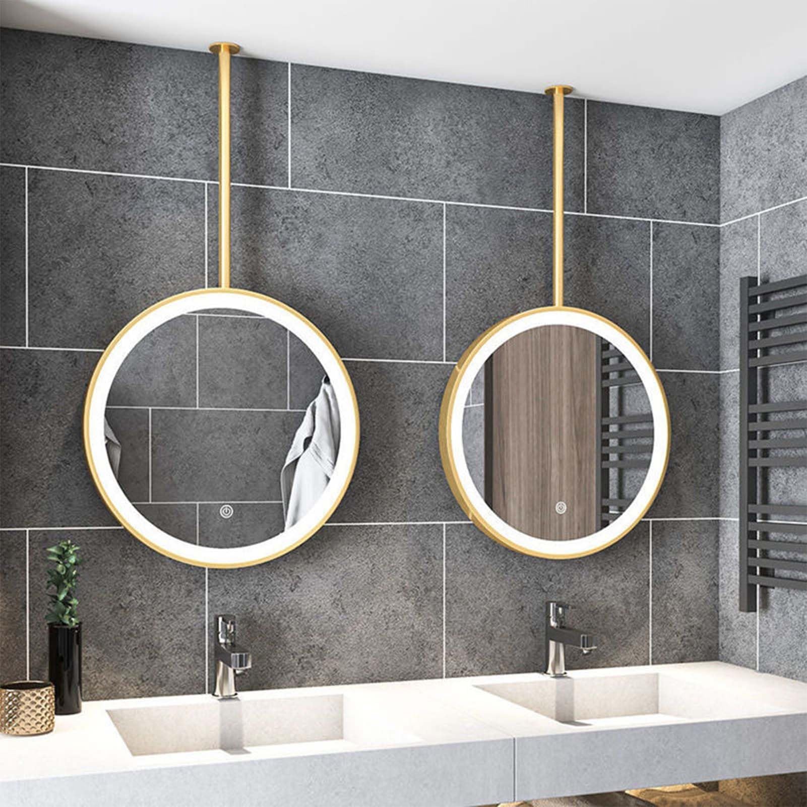 FGXHHS Circle Vanity/Makeup Mirrors for Bathroom Illuminated LED Mirror Wall Mounted with 3 Colour Lighting, Ceiling Hanging Rod - Boom can be customized(Gold,Diameter-50CM/19.7INCH)