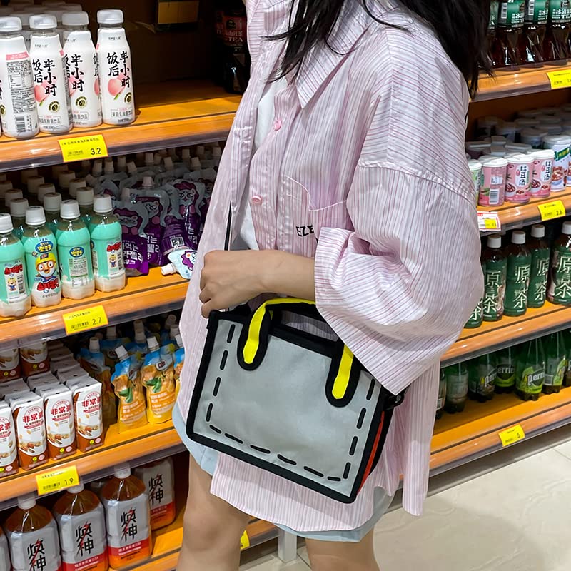 ARVALOLET Frauen Comic Casual Top-Griff Taschen Sommer Kontrast Farben Verstellbare Riemen Kuriertaschen, grau, 24x18x8cm/9.45x7.09x3.15in