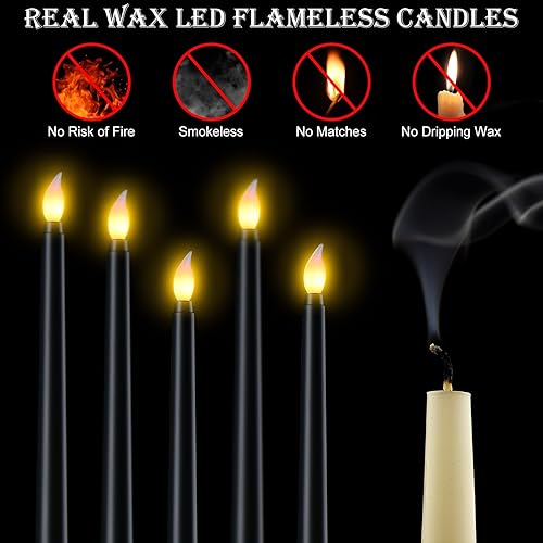 Miniatura 3 de Enhon 8 velas cónicas negras sin llama de 10 pulgadas LED de 10 pulgadas, velas parpadeantes para Halloween, boda, Navidad, cena, iglesia, hechizo,