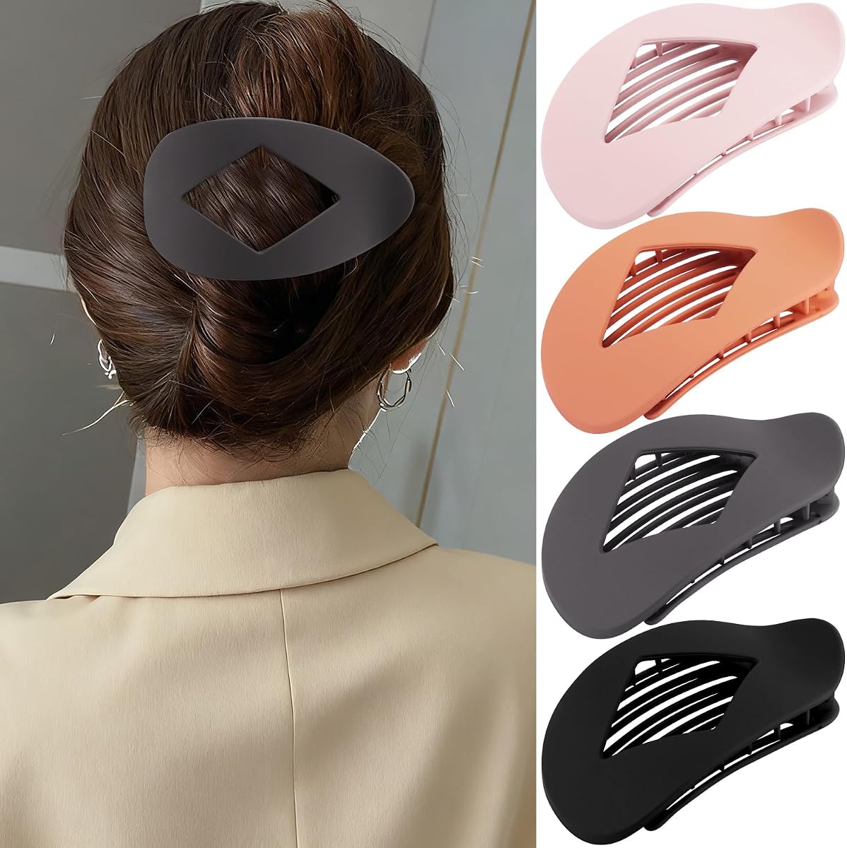 Flat Hair Clips Duckbill Large Claw Clips for Thick Medium Thin Hair 4Pcs Round Oval Non Slip French Barrettes Accessories for Women Girls