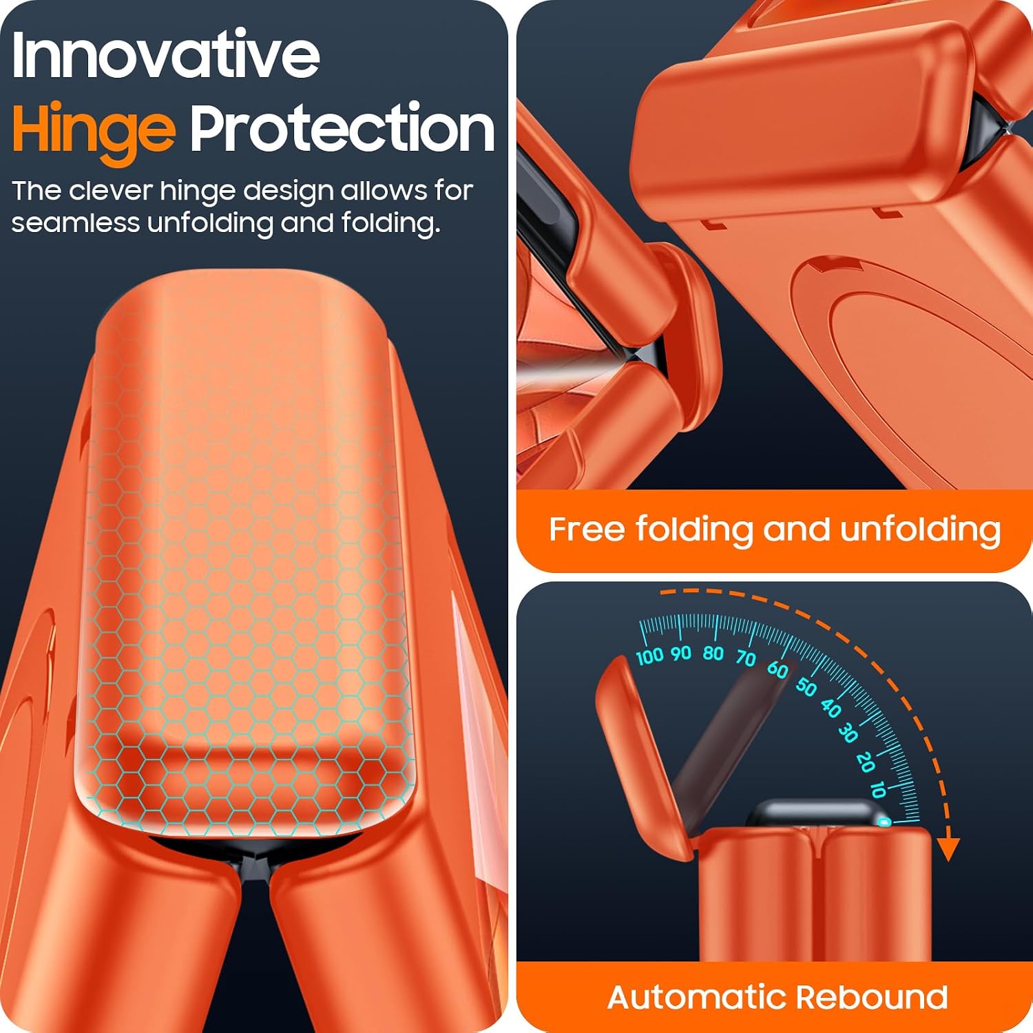 CENMASO for Motorola Razr 2025 Case/Razr 2024 Case with Hinge Protection & Built-in Screen Protector & Magnetic Ring Stand, Slim Full-Body Shockproof Rugged Phone Case for Moto Razr 2025/2024-Orange