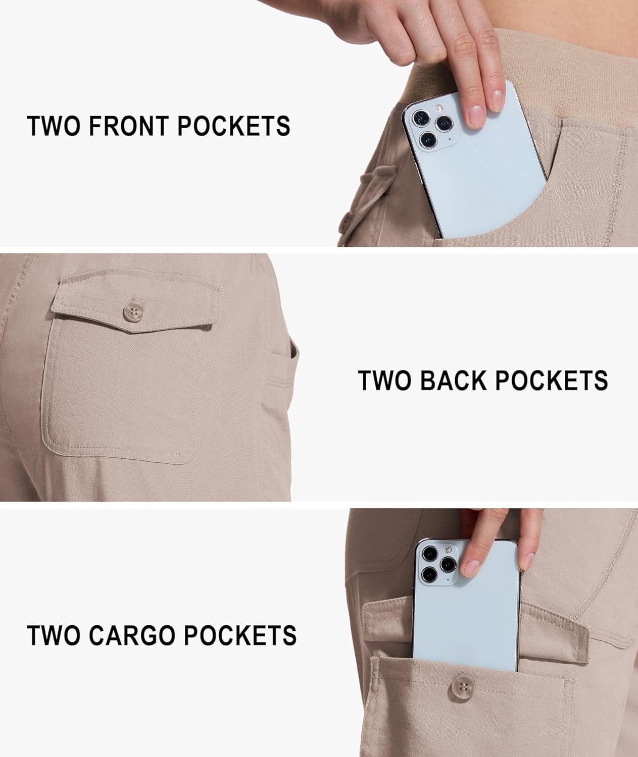 Women's Cargo Capris Pants,Quick Dry Stretch Hiking Pant with 6 Pockets for Travel Casual Outdoor Walking Camping - Image 5