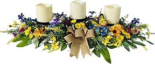 Candle Holders Spring Summer Centerpiece,3 Wick Candle Holder with Daisy and Sunflowers, Perfect for Spring Decor,Easter Centerpiece Table Decor,Indoor Home Decor,Desktop Decor