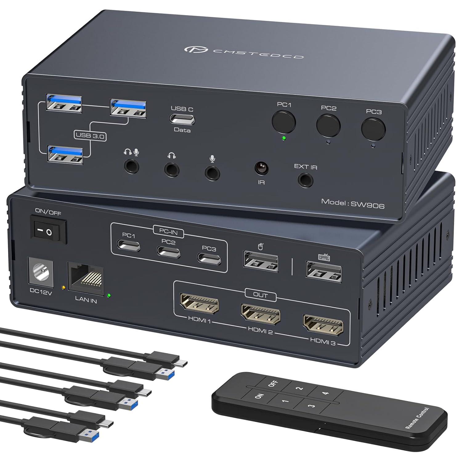 Thunderbolt 4 KVM Switch Docking Station for 3 Monitors 3 Laptops or Macbooks Extended Triple 4K@60Hz HDMI Display with DisplayLink USB3.0/USB C, M1/M2/M3/M4 Mac/Windows/Chrome etc