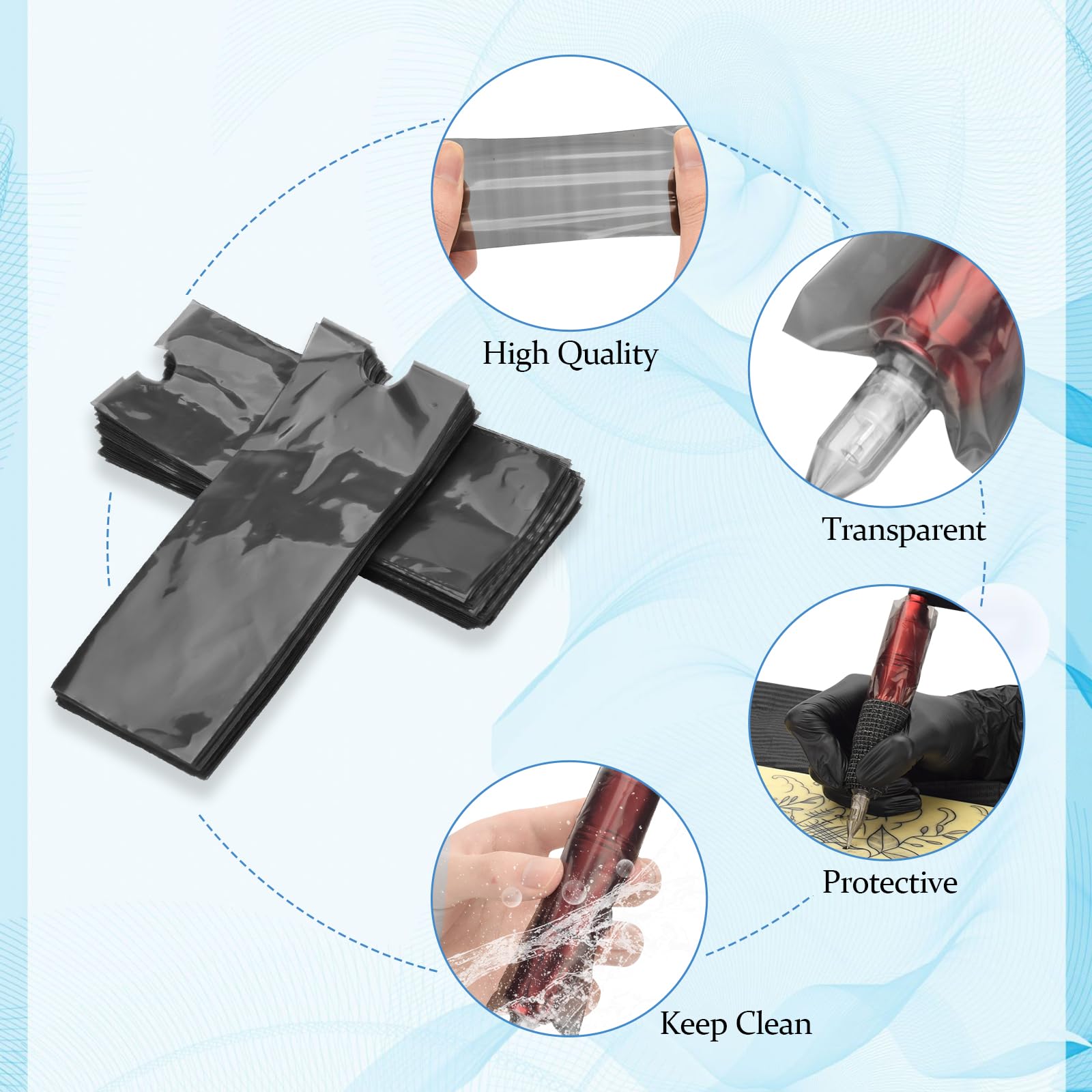 200pcs Tattoo Machine Covers with 4pcs Tattoo Grip Wrap and Tattoo Pen Holder Tattoo Grip Tape Set Tattoo Supplies (200pcs Black Tattoo Pen Bags)