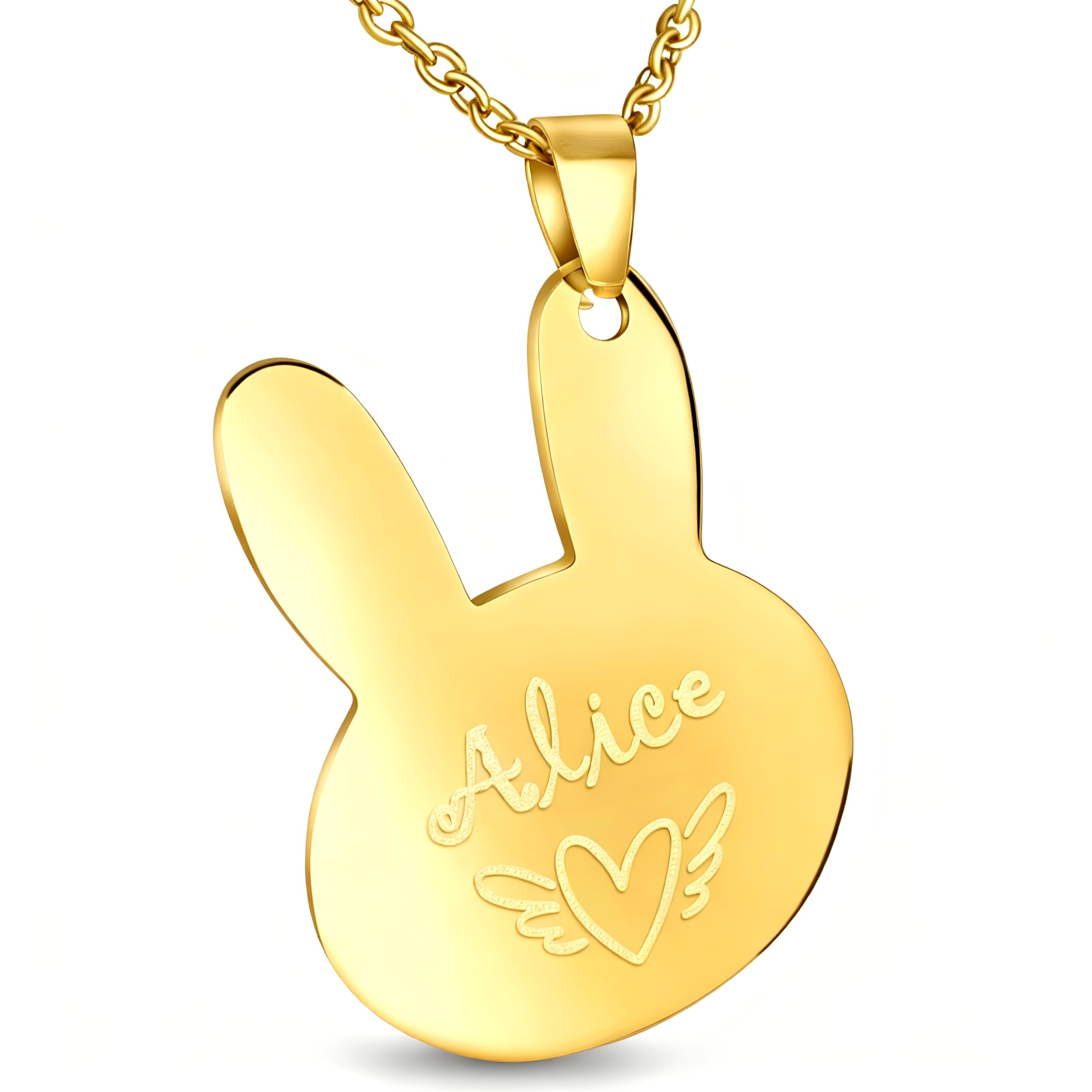 Personalisierte Kette mit Gravur Edelstahl 50 cm mit Anhänger Hase Bunny in gold - Personalisierte Halskette für Männer und Frauen - Personalisierter Schmuck Damen Herren