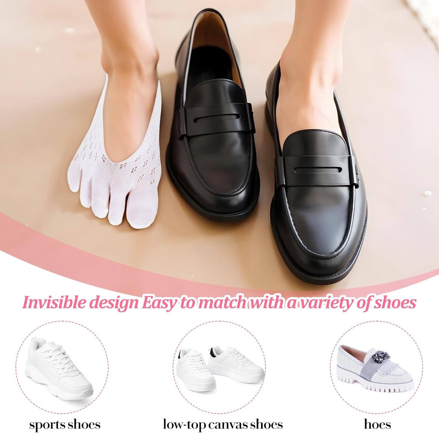 CIATBYYJ 6Pairs Align Toe Socks for Bunion, No Show Low Cut Five Finger Orthopedic Compression Socks Orthopedic Toe Compression Sock For Women Black White Grey