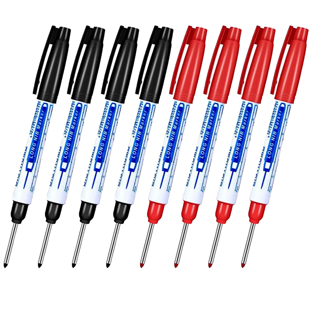 TopHomer 8 PCS Deep Hole Marker Pens, Waterproof Long Head Marker Pens 30mm Fine Tip Reach Marking Tool for Woodworking, Construction, Manufacture (Black + Red)