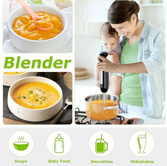 Bonsenkitchen 1000W 4-in-1 Hand Blender Set, Stainless Steel Stick Blender