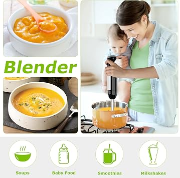 Bonsenkitchen 1000W 4-in-1 Hand Blender Set, Stainless Steel Stick Blender