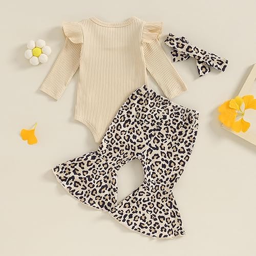 Miniatura 3 de Kuriozud Conjunto de pantalones acampanados para bebé recién nacida, con volantes, lindo conjunto de pantalones acampanados con diadema y ramitas