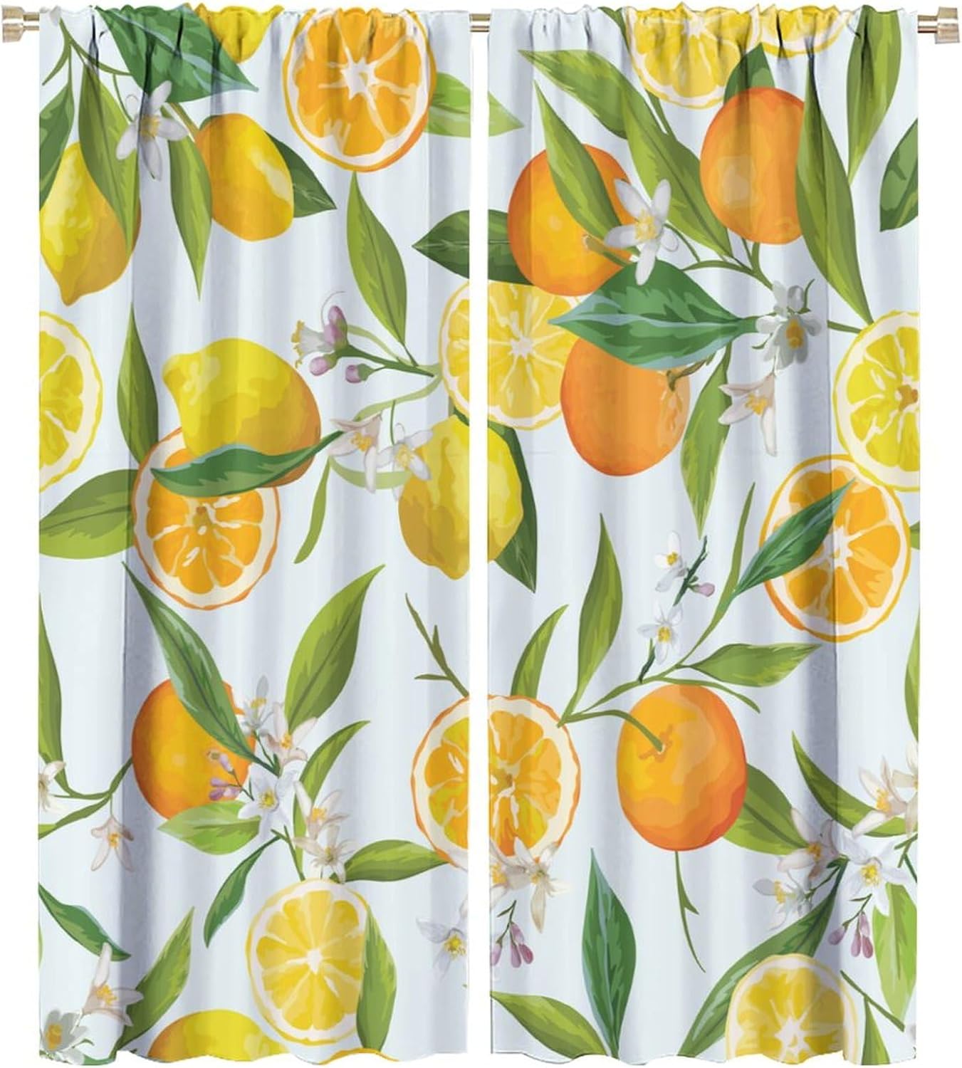 Orange Blackout Curtain Watercolor Summer Fruit Window Treatment Curtains Rod Pocket Drapes for Cafe Living Room Bedroom Kitchen Office Dining Room 42x54 in
