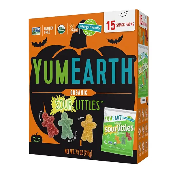 YumEarth Organic Halloween Sour Littles Chewy Candy - Allergy Friendly (Top 9 Free), No Artificial Dyes, Non GMO, Gluten Free, Vegan Candy Snacks - 15 CT Box 1
