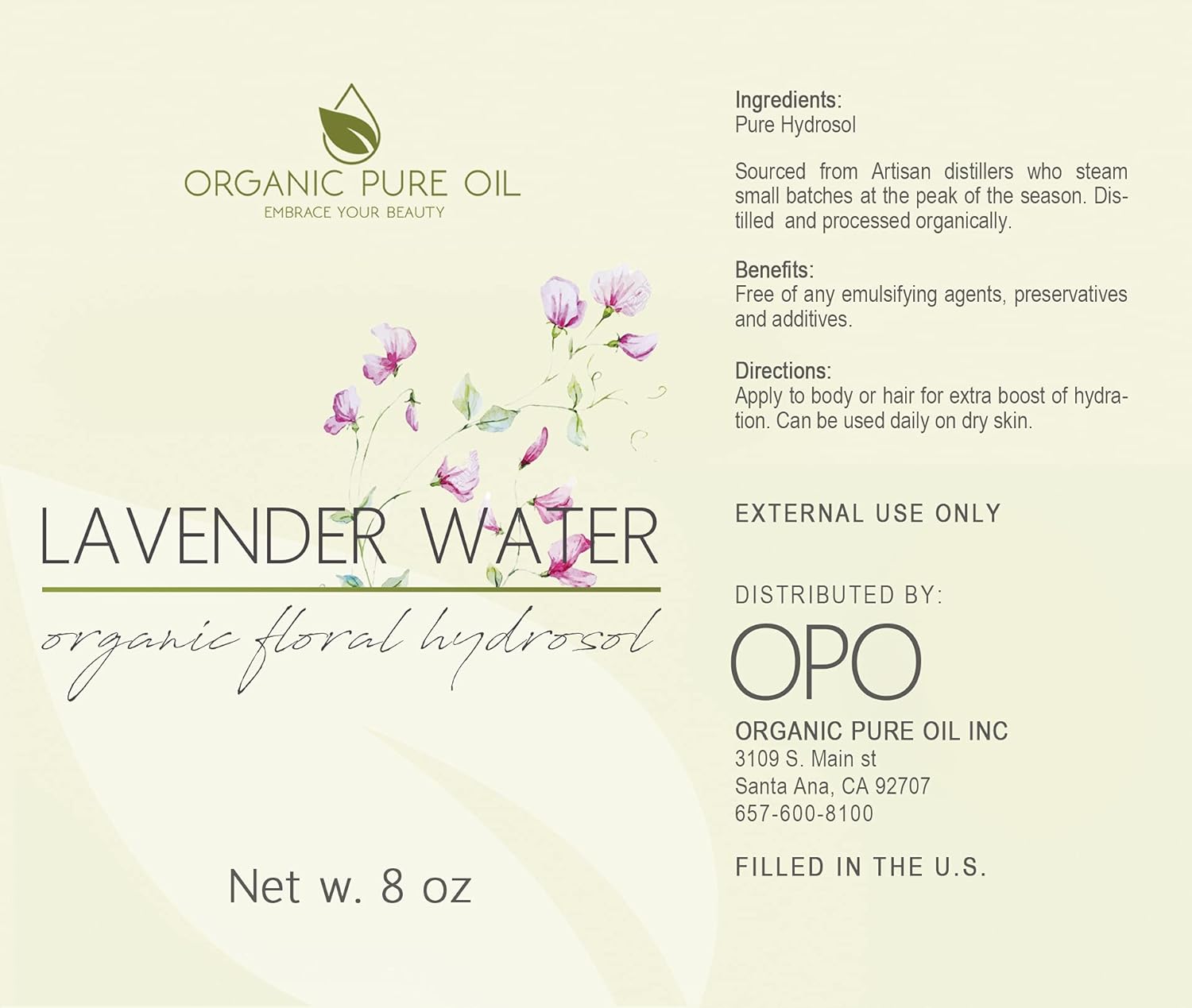 OPO Lavender Hydrosol Spray 8 oz & Sprayer Pure Steam Distilled Vegan Toner Spritz Cleanser Water Calming Toning Aromatherapy Body Mist Linens Makeup Gentle Hydrosol Water - Packaging May Vary - Image 2