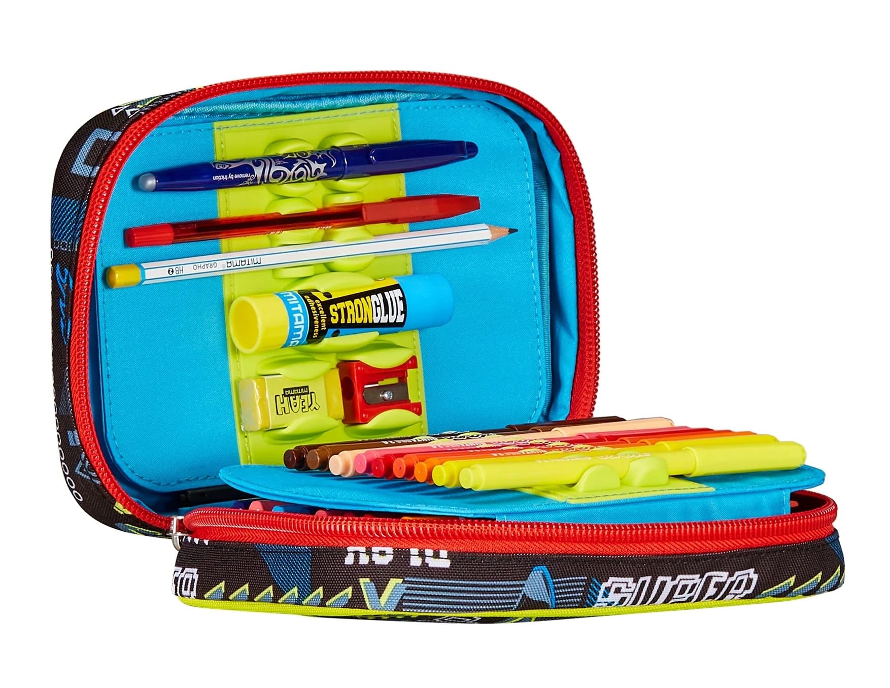 Astuccio Scuola Seven Speed Pad Funnygoal Calcio Chiusura zip completo + portachiave calcio 3D e doppio set colori + Ricambio 12 pastelli e 12 pennarelli