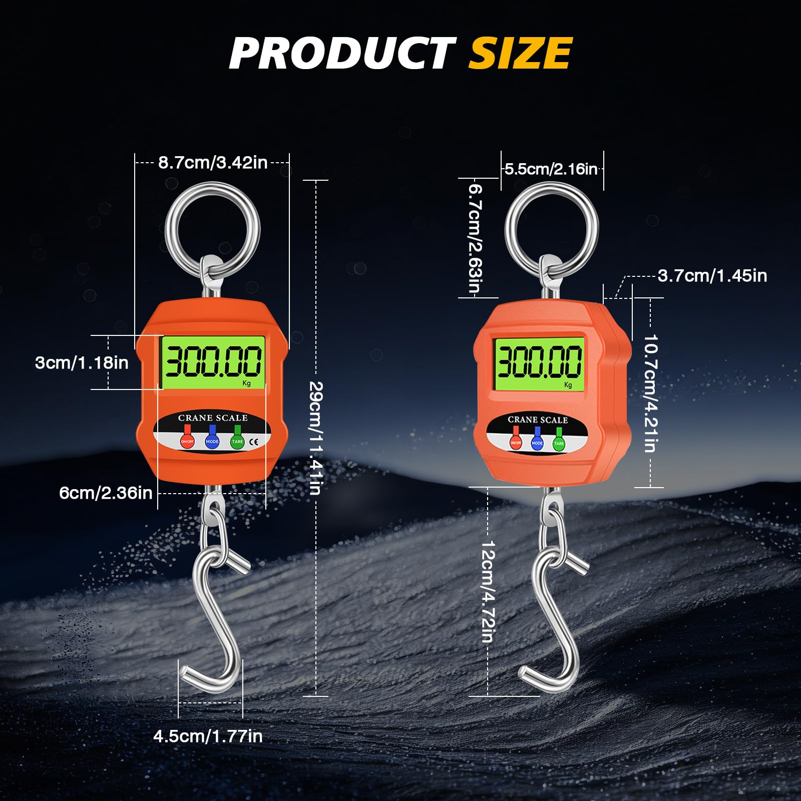 Báscula de grúa, 300 kg, 660 libras, báscula colgante digital con sensor preciso, báscula digital colgante industrial con pantalla LCD, mini báscula portátil para granja, fábrica, caza