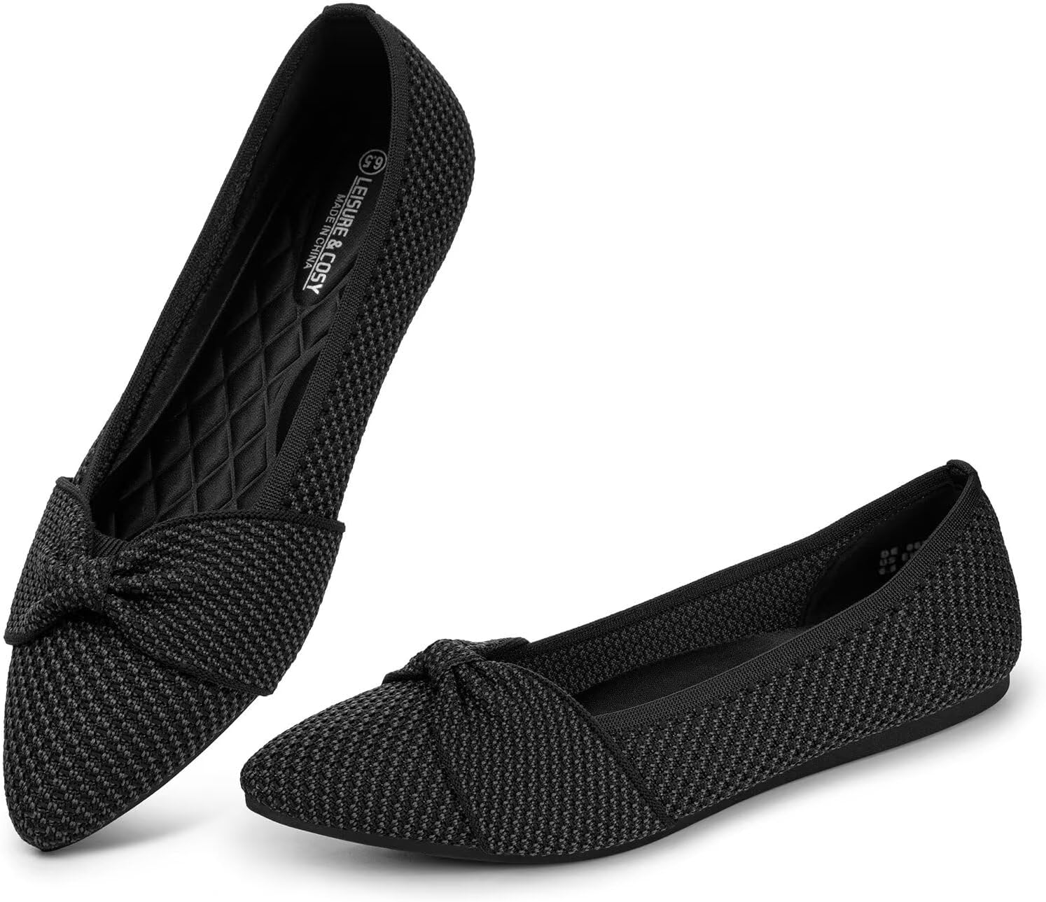 Women's Flats Pointed Toe Knit Ballet Flats Shoes with Bow Comfortable Casual Ballerina Dressy Work Office Slip-on Shoes