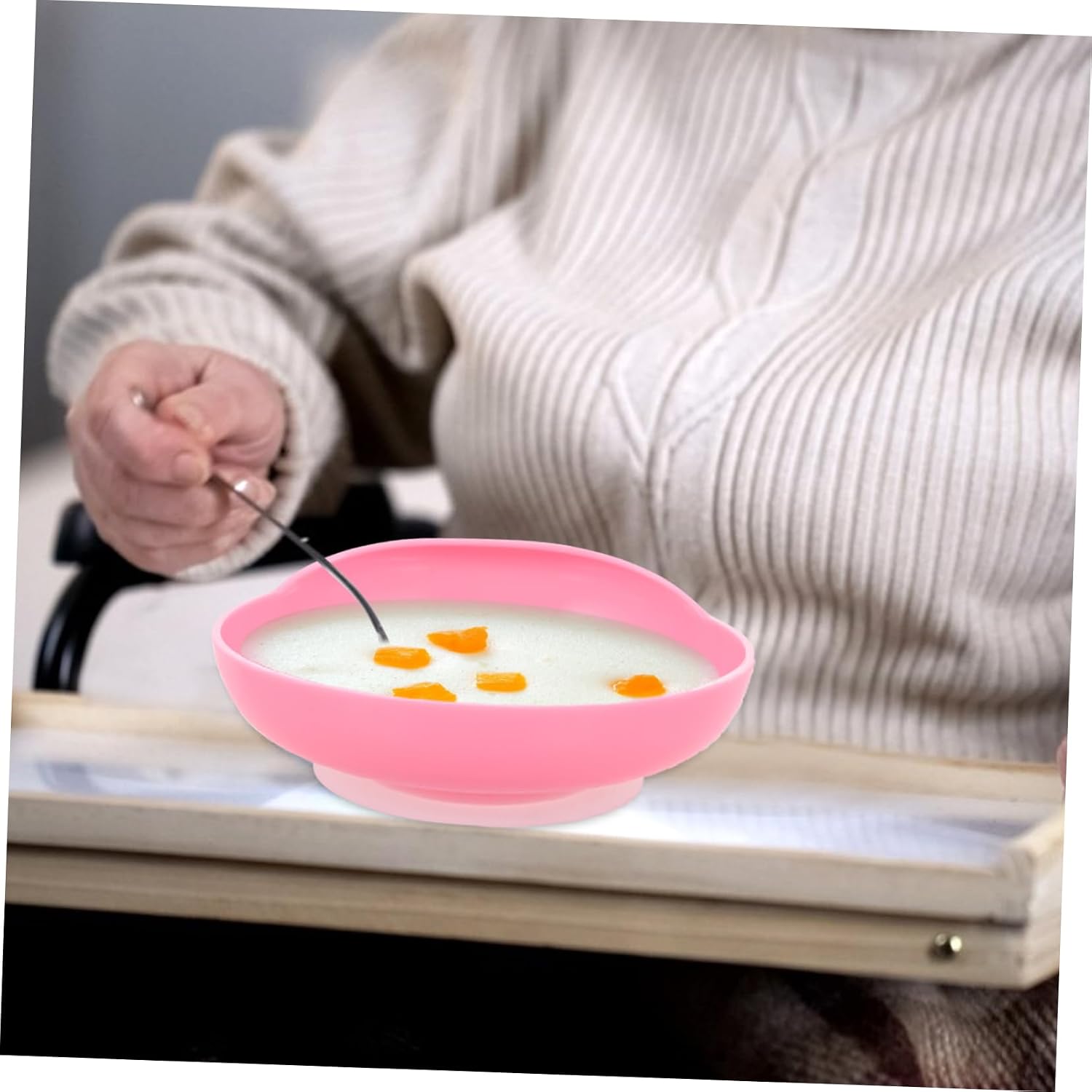 Senior Dining Bowl with Suction Cup Base, PP Plastic Pink