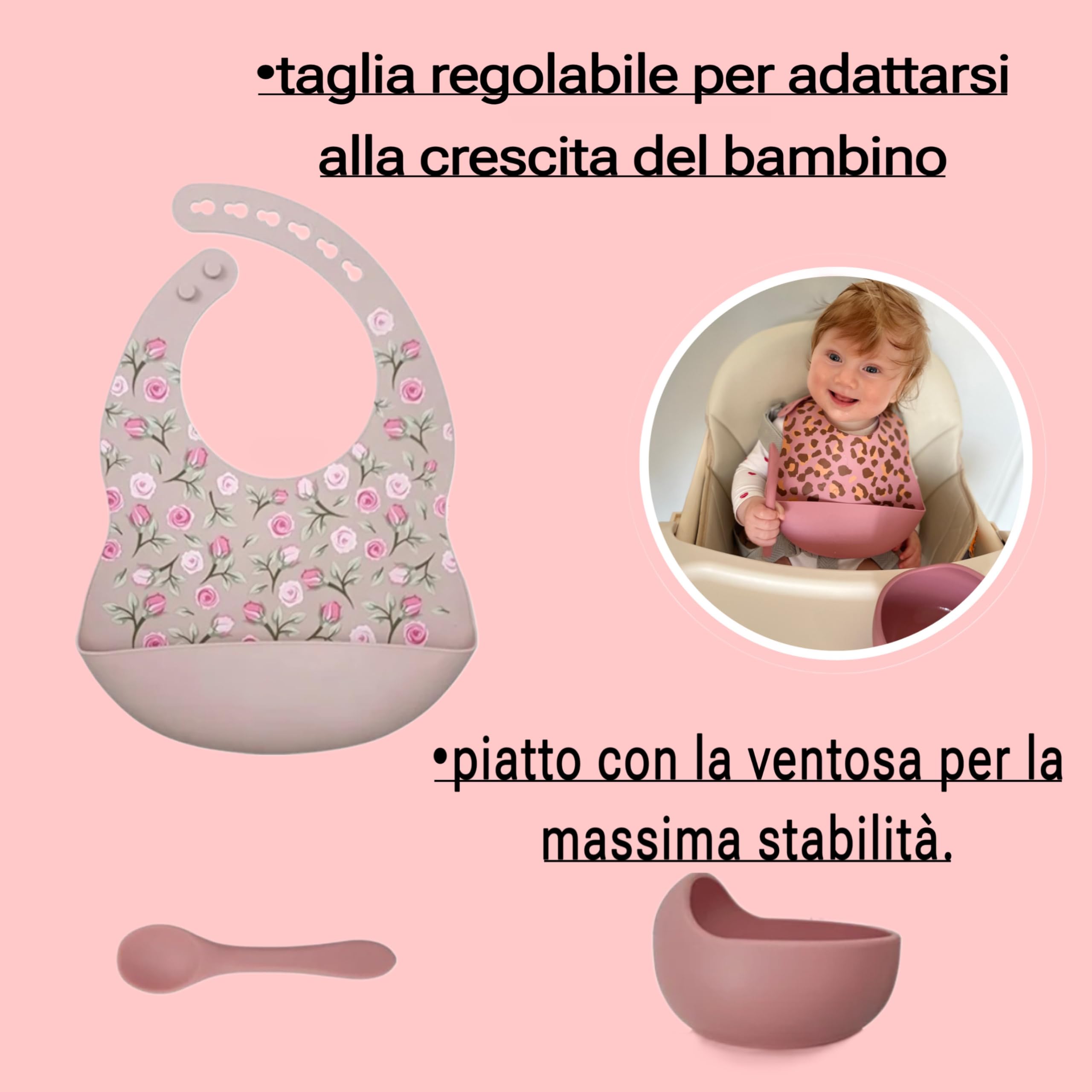 Generico Silicone Baby Feeding Set, Baby Bib with Feeding Pocket, Suction Bowl and Spoon, Easy Clean Non Slip Weaning Kit - Image 2