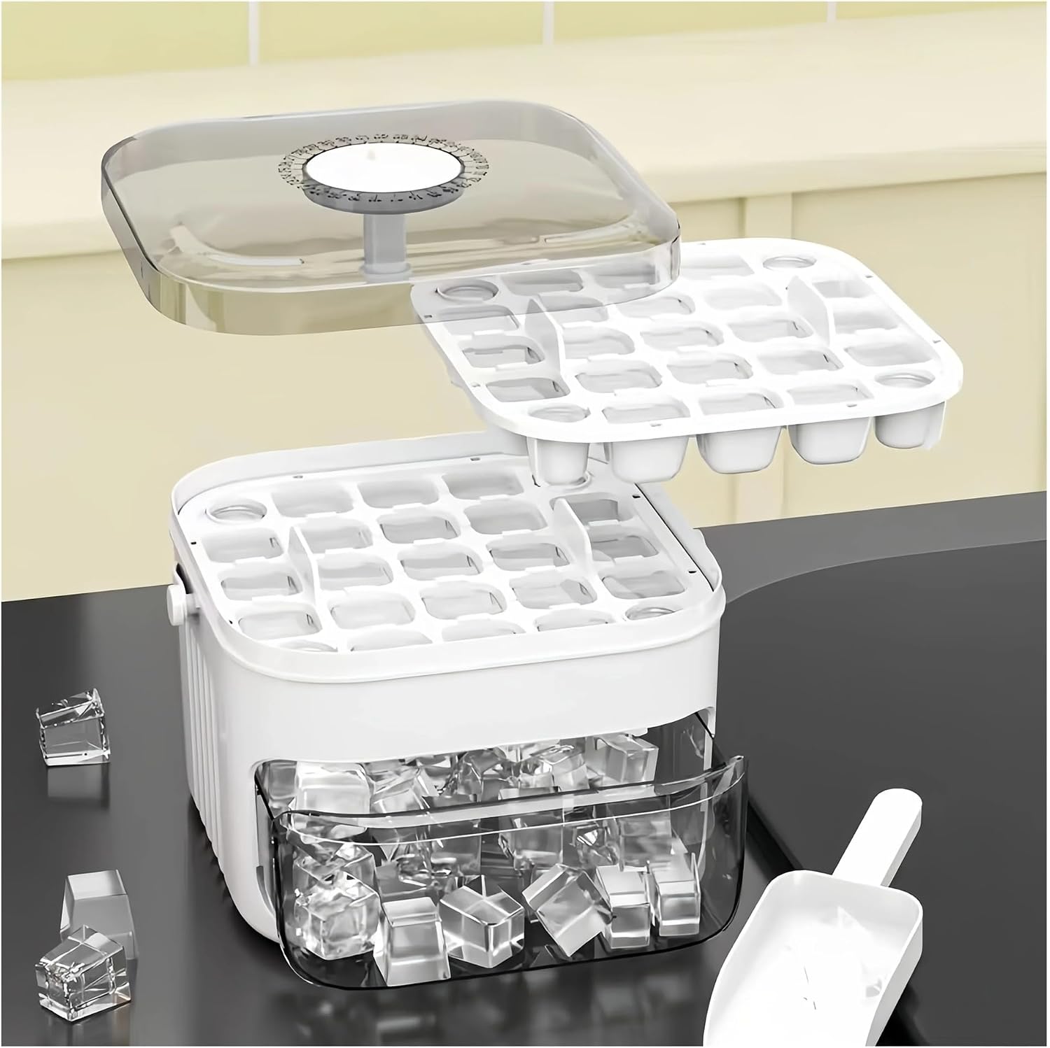 2-Layer Ice Cube Tray With Lid, Large Capacity & Space-Saving, Perfect For Small Freezers. Easy Make & Store(Red)