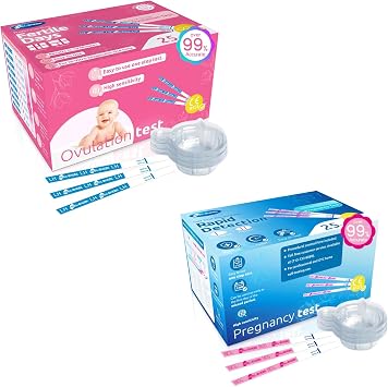 HEAL-CHECK Ovulation Test Strips 25 and Pregnancy Tests 25, Bulk Ovulation Predictor Kit for Women TTC, Over 99% Accuracy, Easy to Use at Home, Individually Wrapped, FSA HSA | 25LH+25HCG+50 Urine Cups