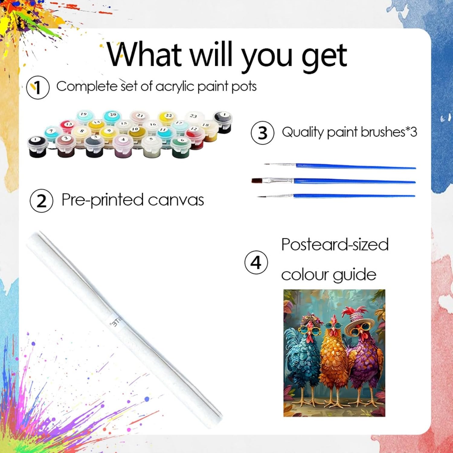 Hestarcul Chicken Paint by Numbers Kits for Adults,Easy Adult Painting by Number on Canvas for Beginner, DIY Watercolor Painting for Gift Home Decor Relax. (Chicken)