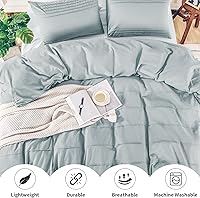 Vista 4 de NEXHOME PRO Juego de funda de edredón de 100 % algodón lavado, tamaño individual, juego de funda de edredón plisada azul celeste, juego de ropa