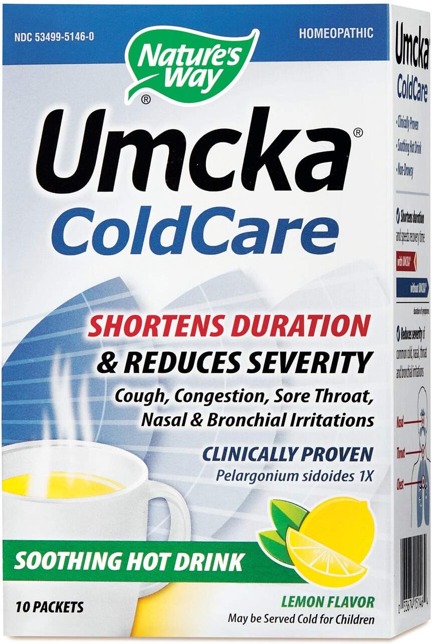 Nature's Way Umcka ColdCare Soothing Hot Drink Mix, Feel Better Faster, Clinically Proven, Lemon Flavored, 10 Packets