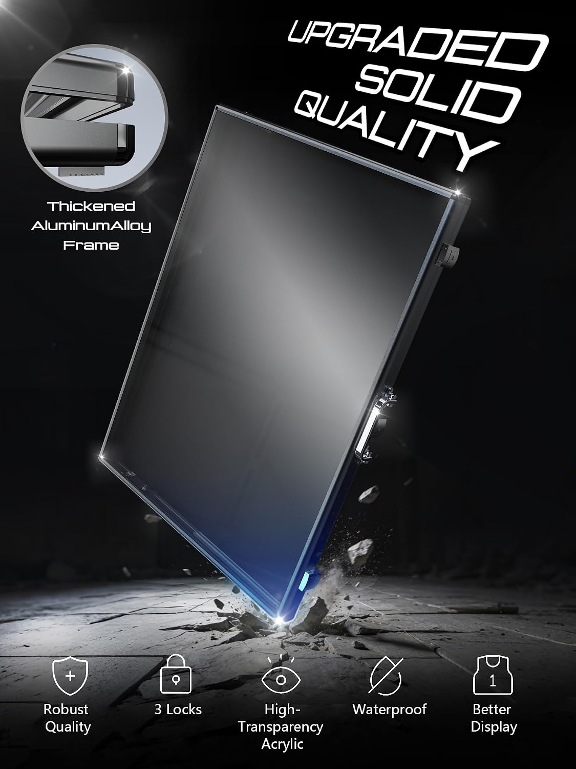 2PCS Ultra-Thin 31.4 x 23.6inch Portable Aluminum Card Display Case with Felt Tote Bag, High-Transparency Acrylic, 3 Anti Theft Locks, Sports Trading Card Show Case for Collectible Cards, Black image 5