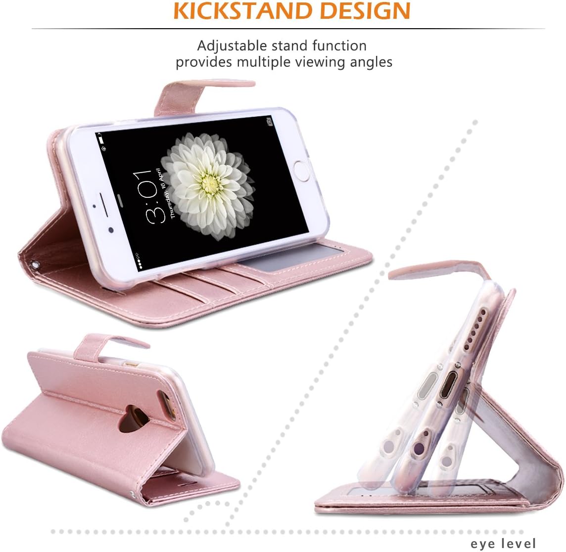 WeLoveCase iPhone 6 Case, iPhone 6S Case, Premium PU Leather Flip Folio Wallet Case with Multi-Function Card Slots Cash Pocket Inner TPU Bumper Case Protective Cover for iPhone 6/6S 4.7" (Rose Gold)