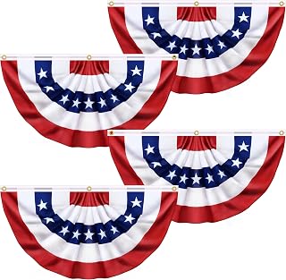 4 Pack 1.5x3 Ft Patriotic Pleated Fan Flags, American Flag Bunting Half Fan Banner for Outside, Red White and Blue Patriotic Decorations for 4th of July Memorial Day Independence Day