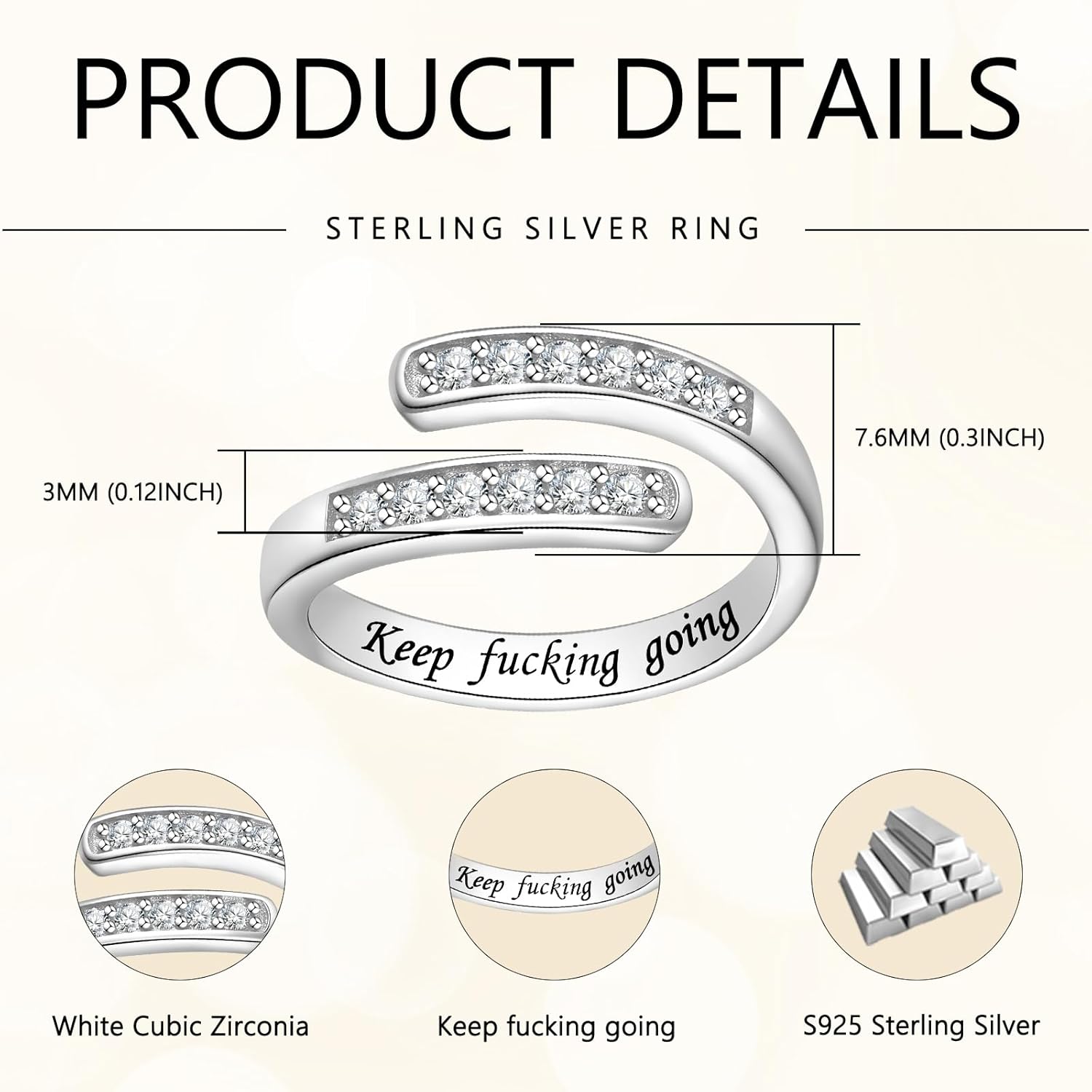 925 Sterling Silver Open Thumb Ring Inspirational Jewelry Rings Adjustable Ring for Women Men