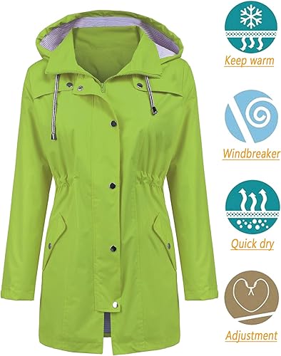 Miniatura 2 de Lomon - Chaqueta impermeable larga con capucha para mujer, forro cortavientos, chaqueta de viaje, S-XXL