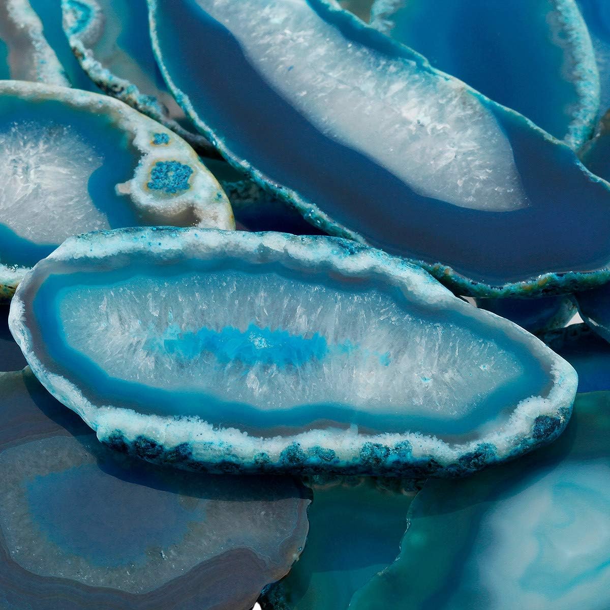 SUNYIK Blue Agate Slice Set, Geode Druzy Stone Slab Wholesale, 1"-3" in Length, Pack of 15