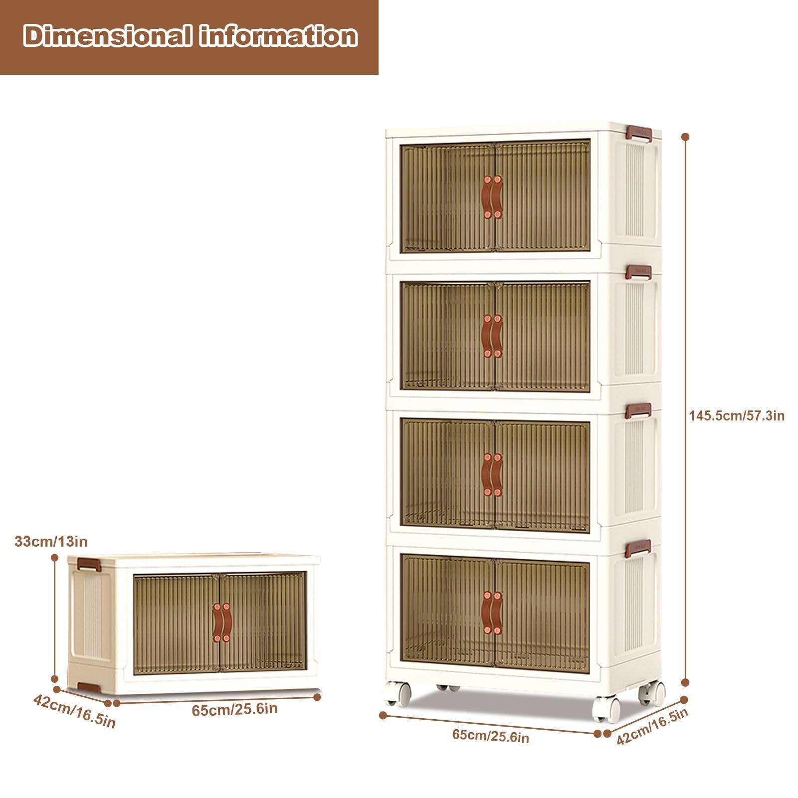 Aufbewahrungsboxen Mit Deckel, 4-Lagige Stapelbare Plastikbox Mit Rollen & 2 Öffnungsarten, Faltbare Aufbewahrungsbox Für Kleidung, Haushalt, Büro, Küche & Schlafzimmer 65x42x145.5cm