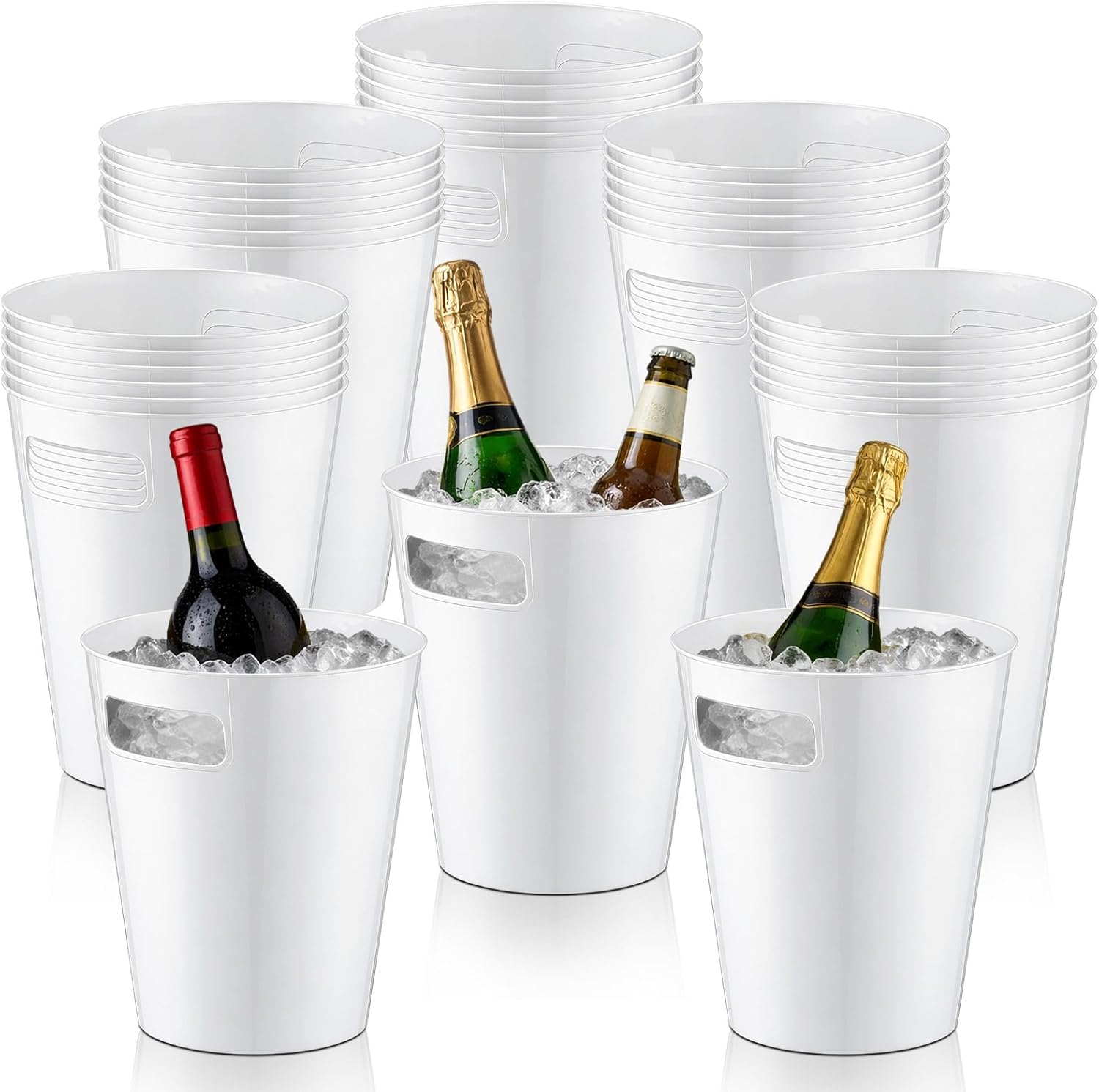meekoo 32 Pack White Ice Buckets for Parties, 3l Plastic Beverage Bucket with Handle, Large Drink Tub Cooler for Champagne, Wine, Beer, and Soda, Beverage Tubs for Wedding, Bar, Table Display