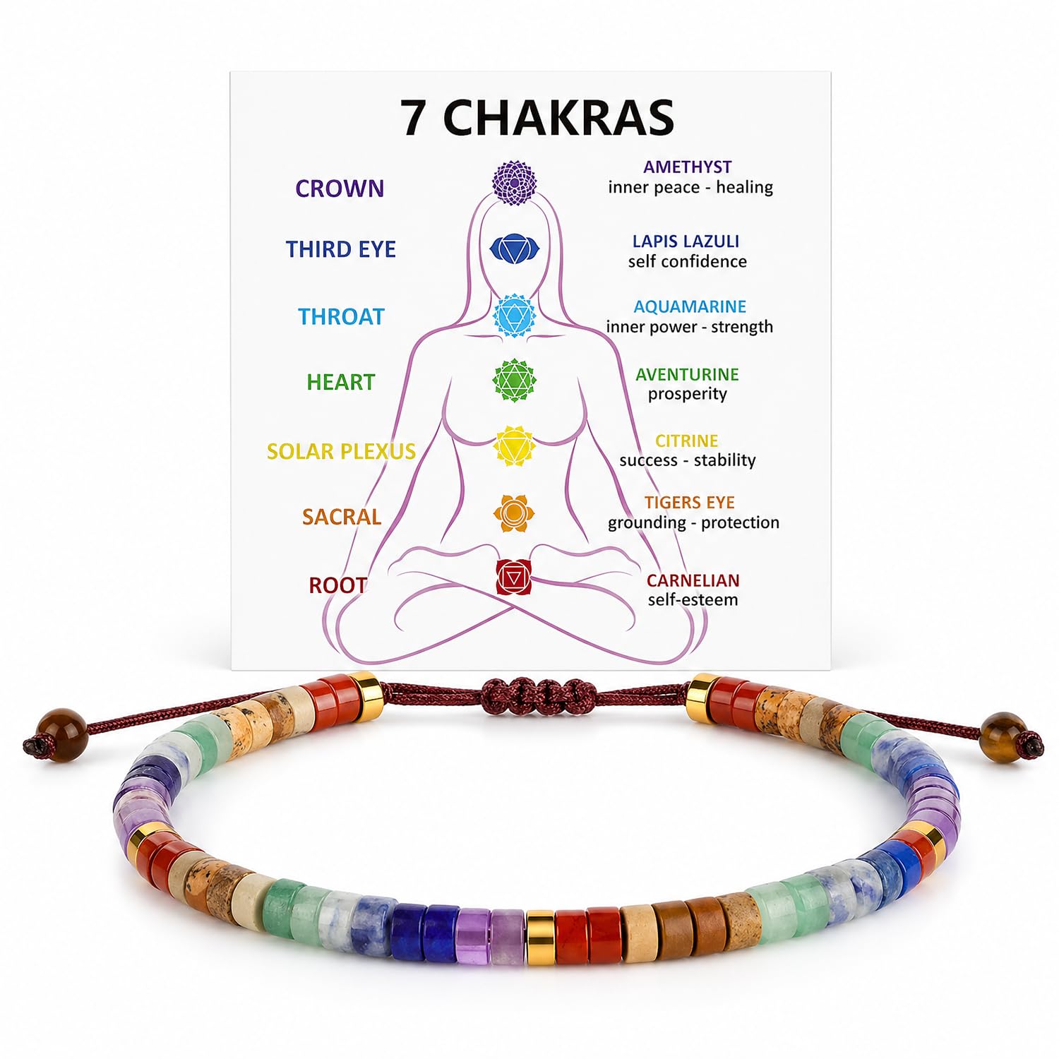7 Chakra Natural Stone Crystal Bracelet for Women and Girls | Adjustable Healing Yoga Meditation Bracelet with Carnelian Citrine Amethyst Tiger Eye Beads | Crystal Bracelet for Women-image-24