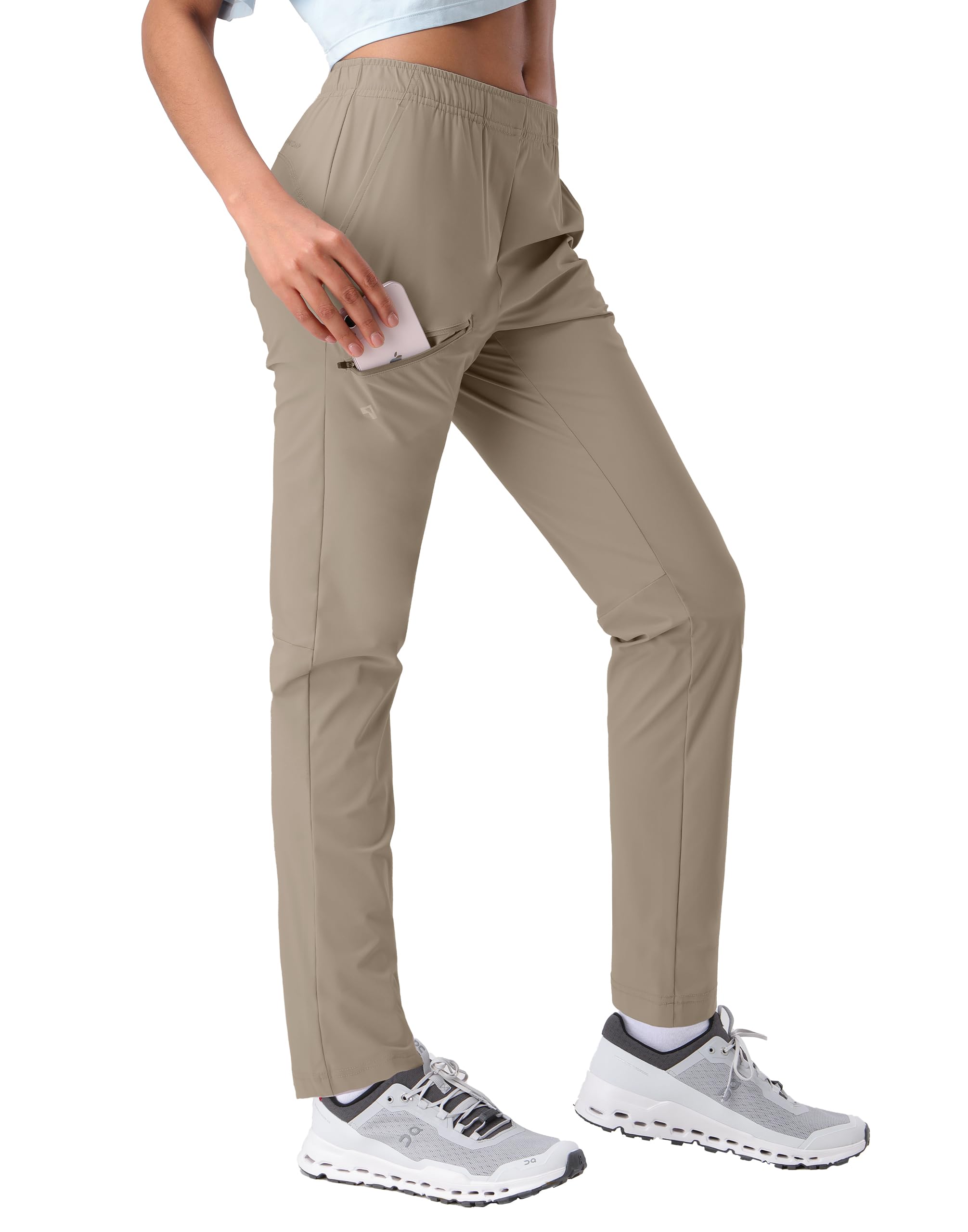 Pioneer Camp Women's Hiking Pants UPF 50+ Elastic Waist Drawstring Ultra-Stretch Lightweight Outdoor Cargo Pants for Travel