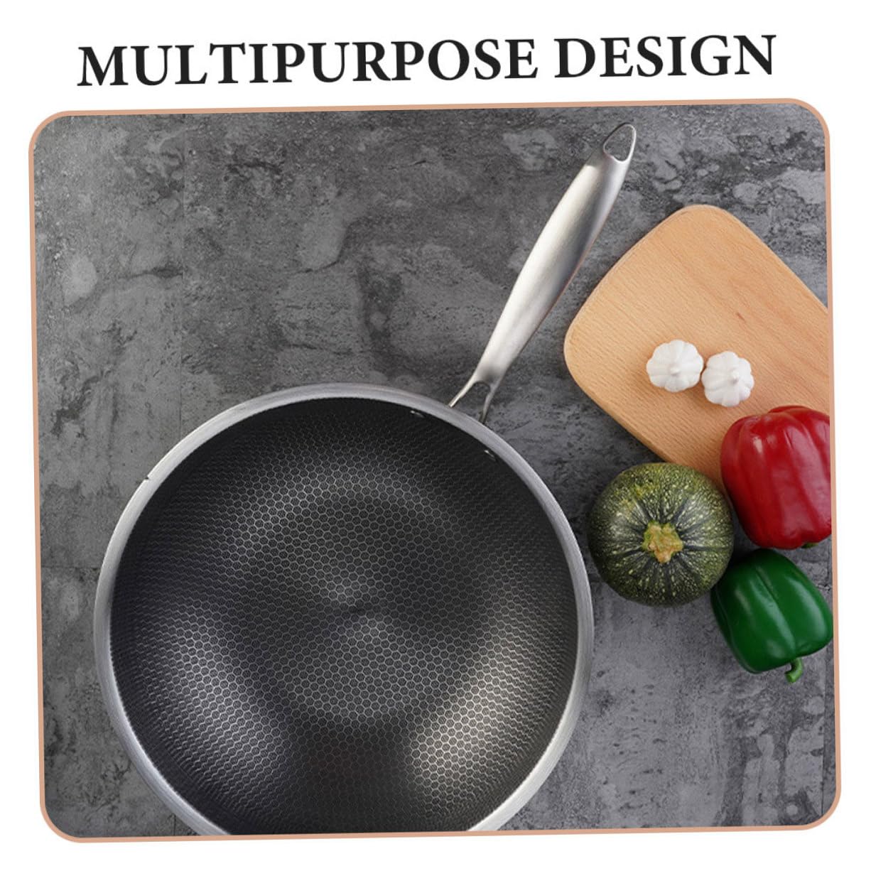 Wok Cuisine en Acier Inoxydable, Design Épais, Argenté